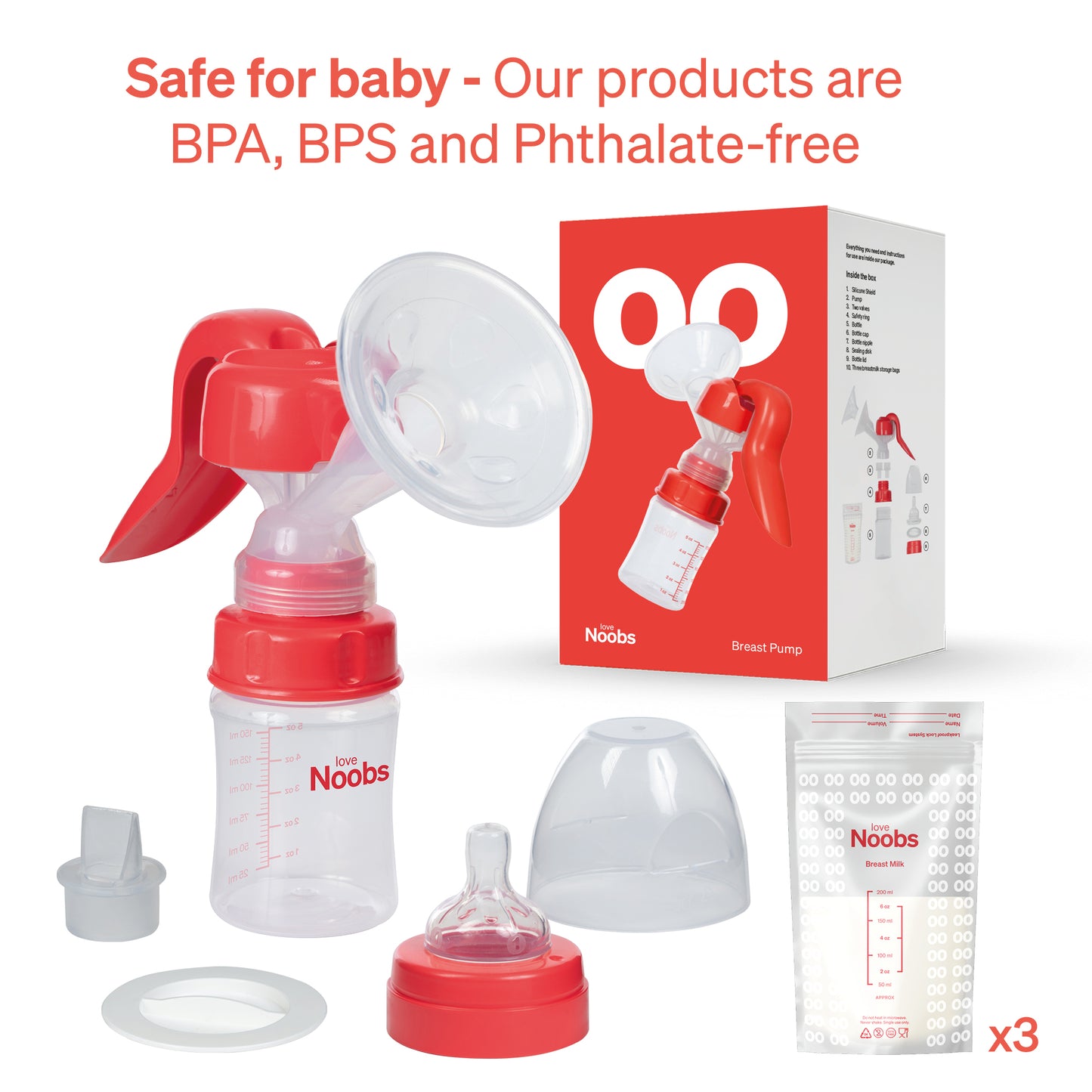 Manual Breast Pump with Extra 3 Breastmilk Storage Bags